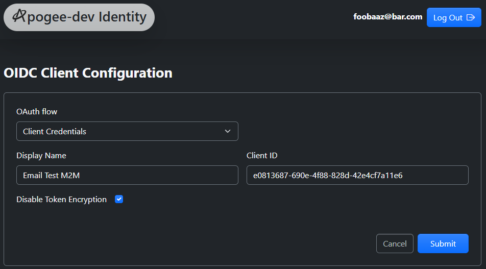Client Credentials UI Screenshot